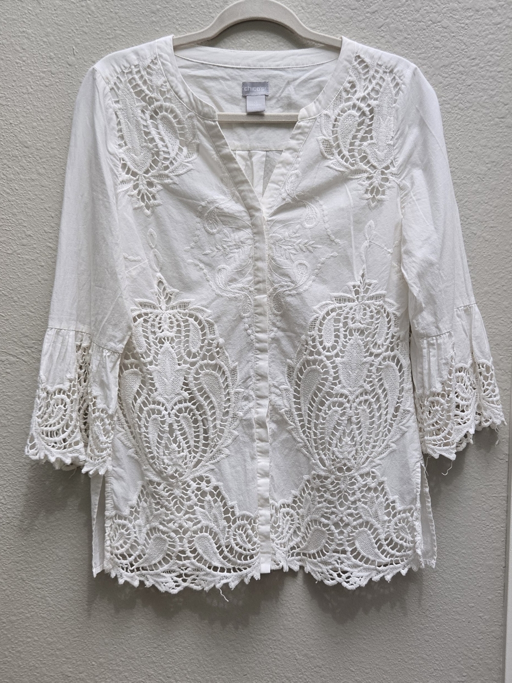 White Embroidered Crochet-Trim Women's Top